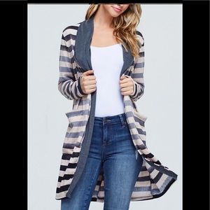 NEW FRUMOS Black & Gray Striped Cardigan Sz Large
